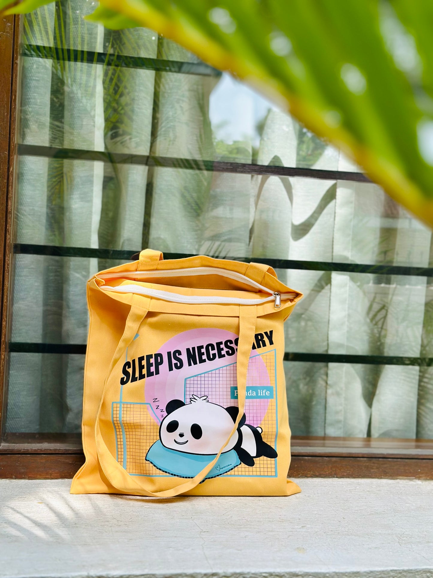 Sleeping Panda vertical Tote bag | Yellow| Twill Cotton
