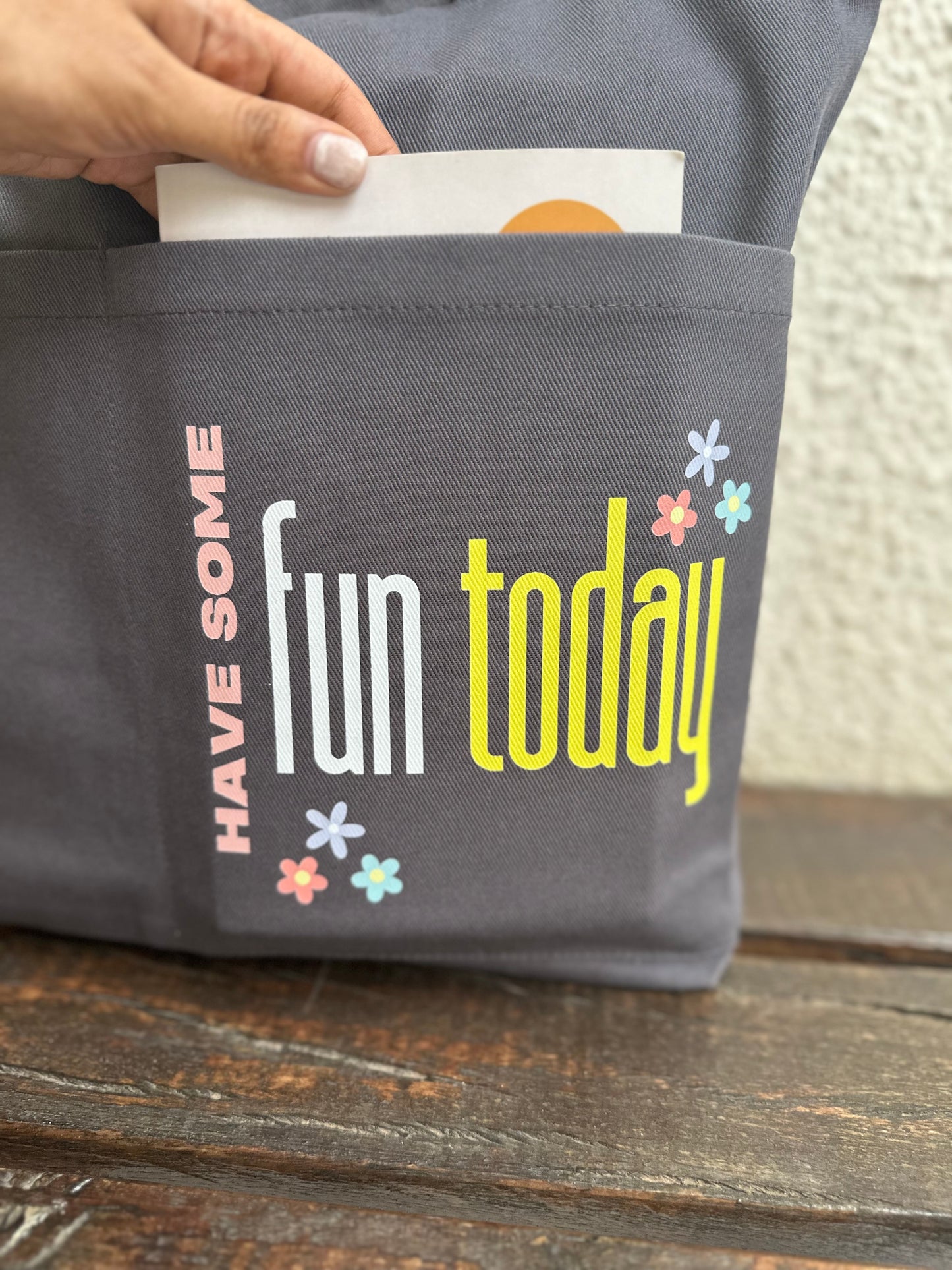 Horizontal Grey: Have some fun tote bag| Twill Cotton