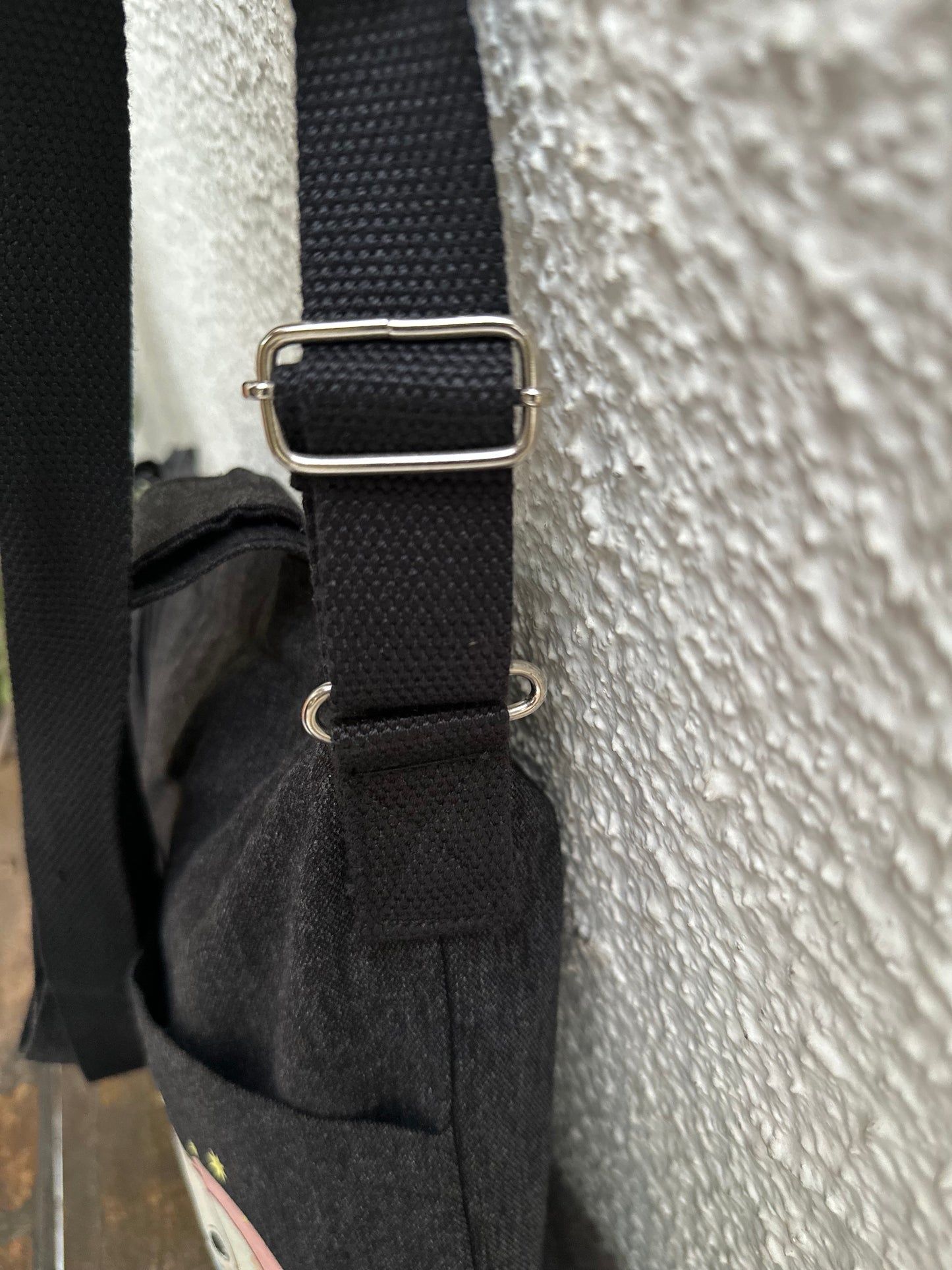 Crossbody|long strap Horizontal tote bags| Jeans black dog design