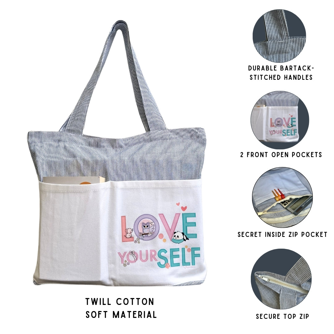 Love yourself White Tote bag | Horizontal| Twill Cotton