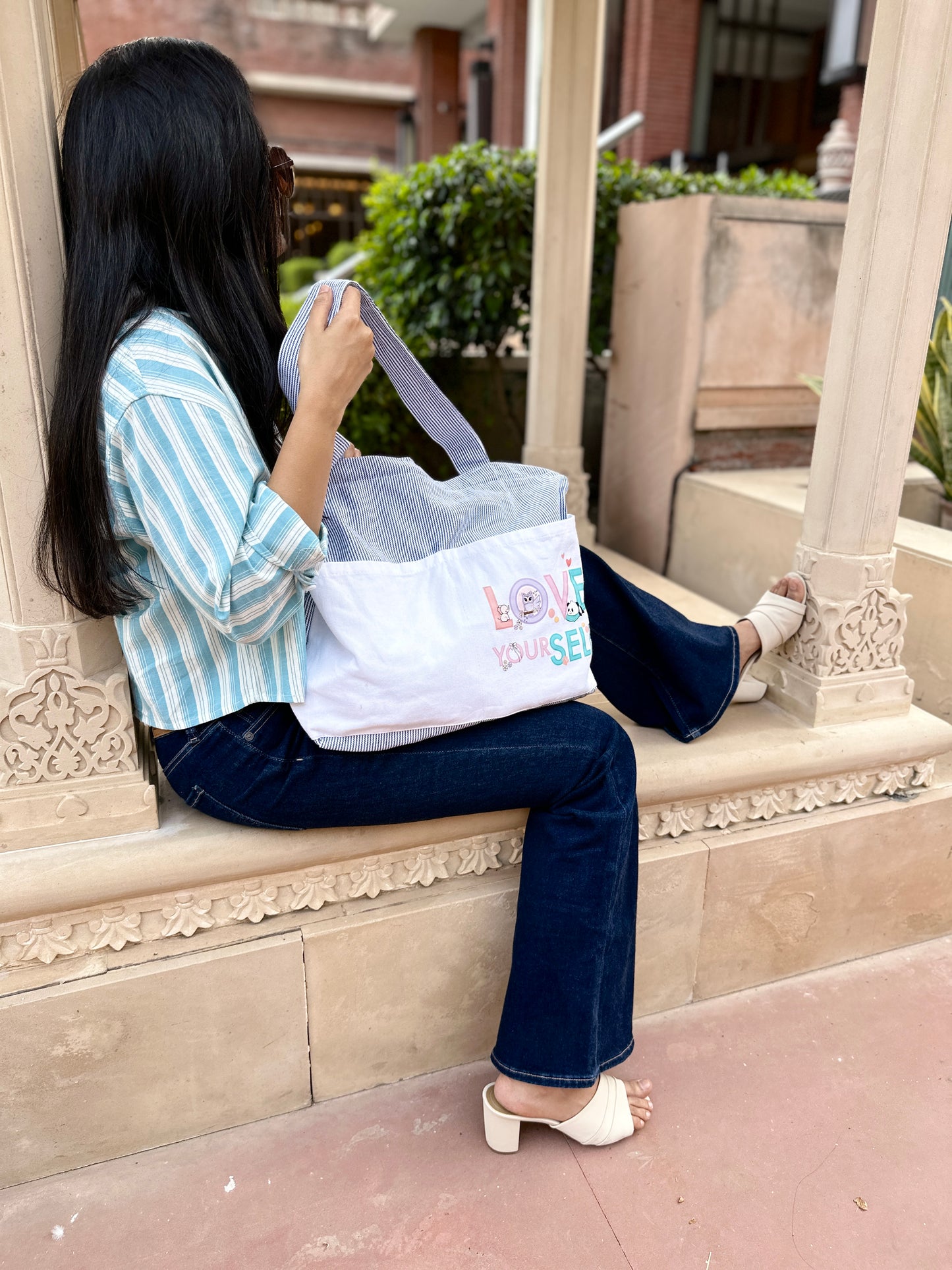 Love yourself White Tote bag | Horizontal| Twill Cotton