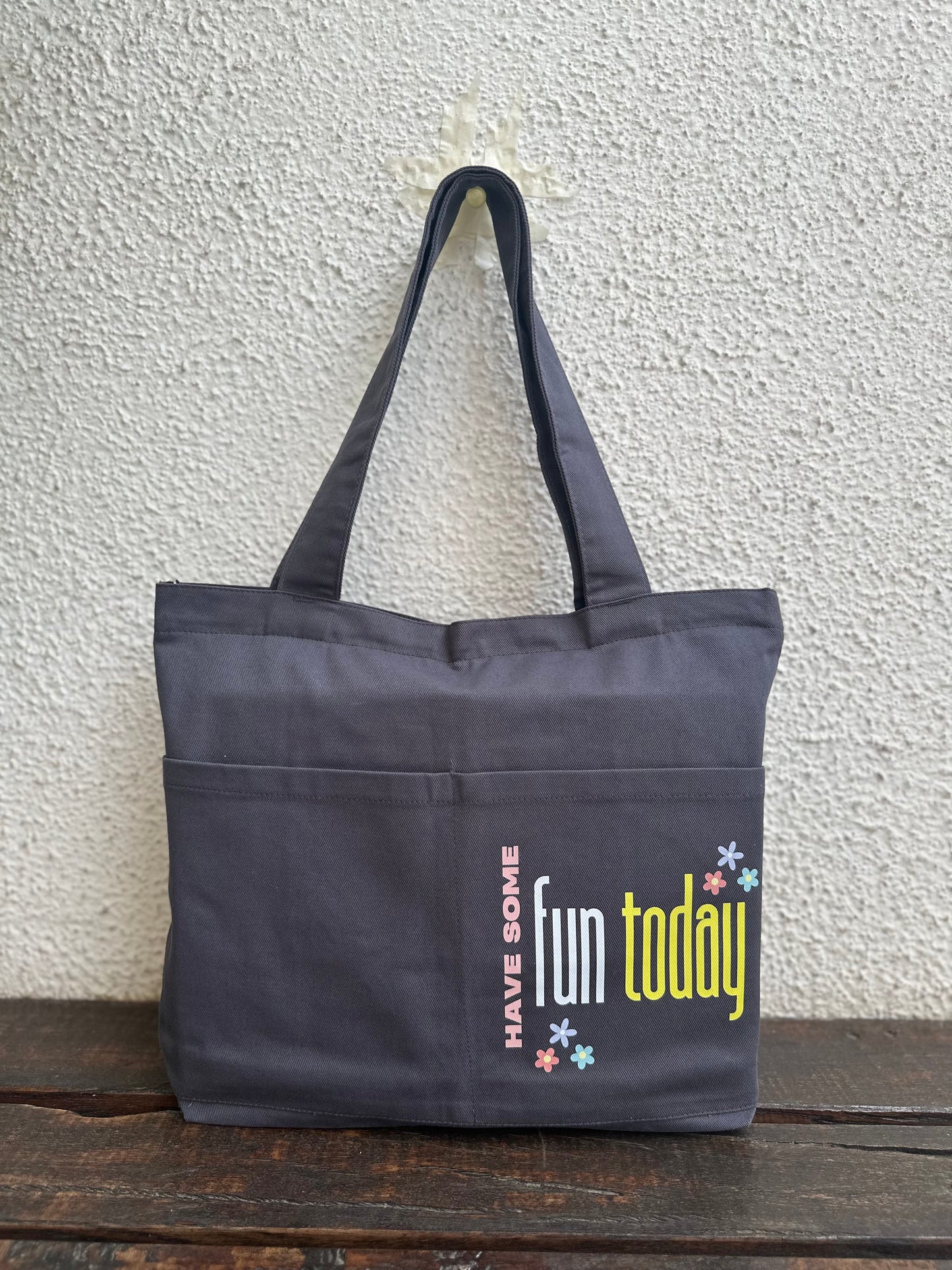 Horizontal Grey: Have some fun tote bag| Twill Cotton