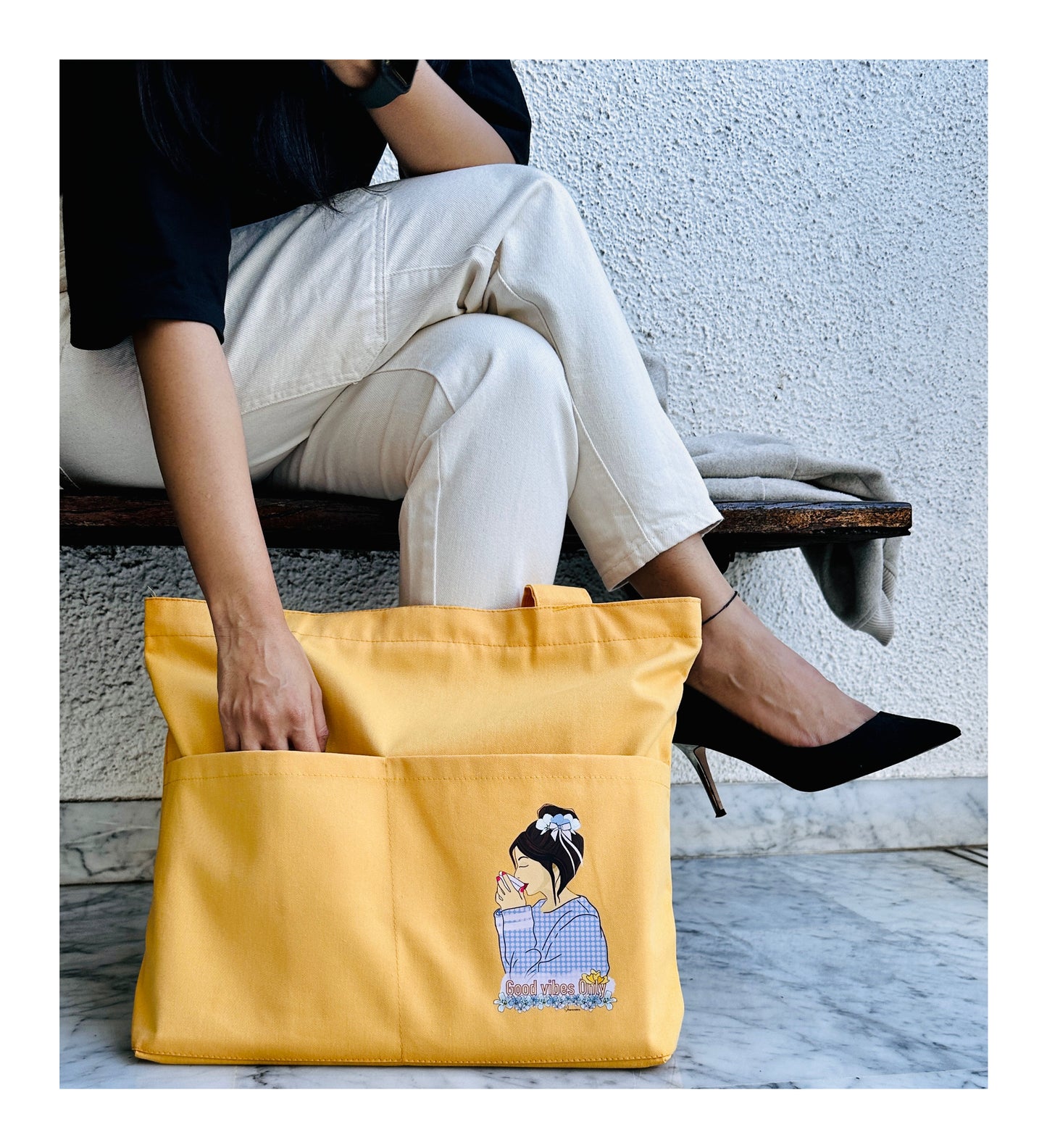 Horizontal Good vibes Tote bag | big bags| Twill Cotton