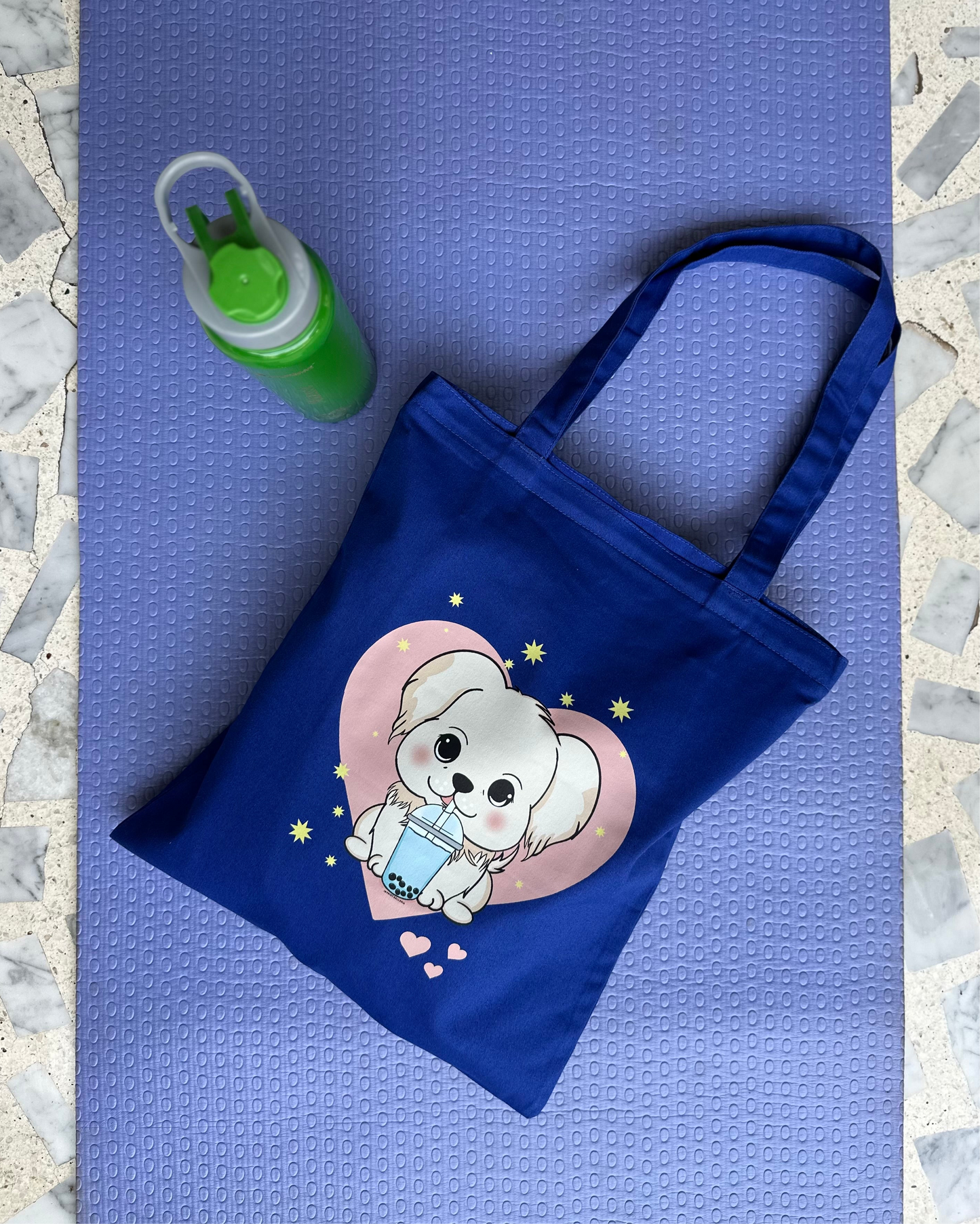 Blue vertical Cute Dog Tote Bag| Twill Cotton