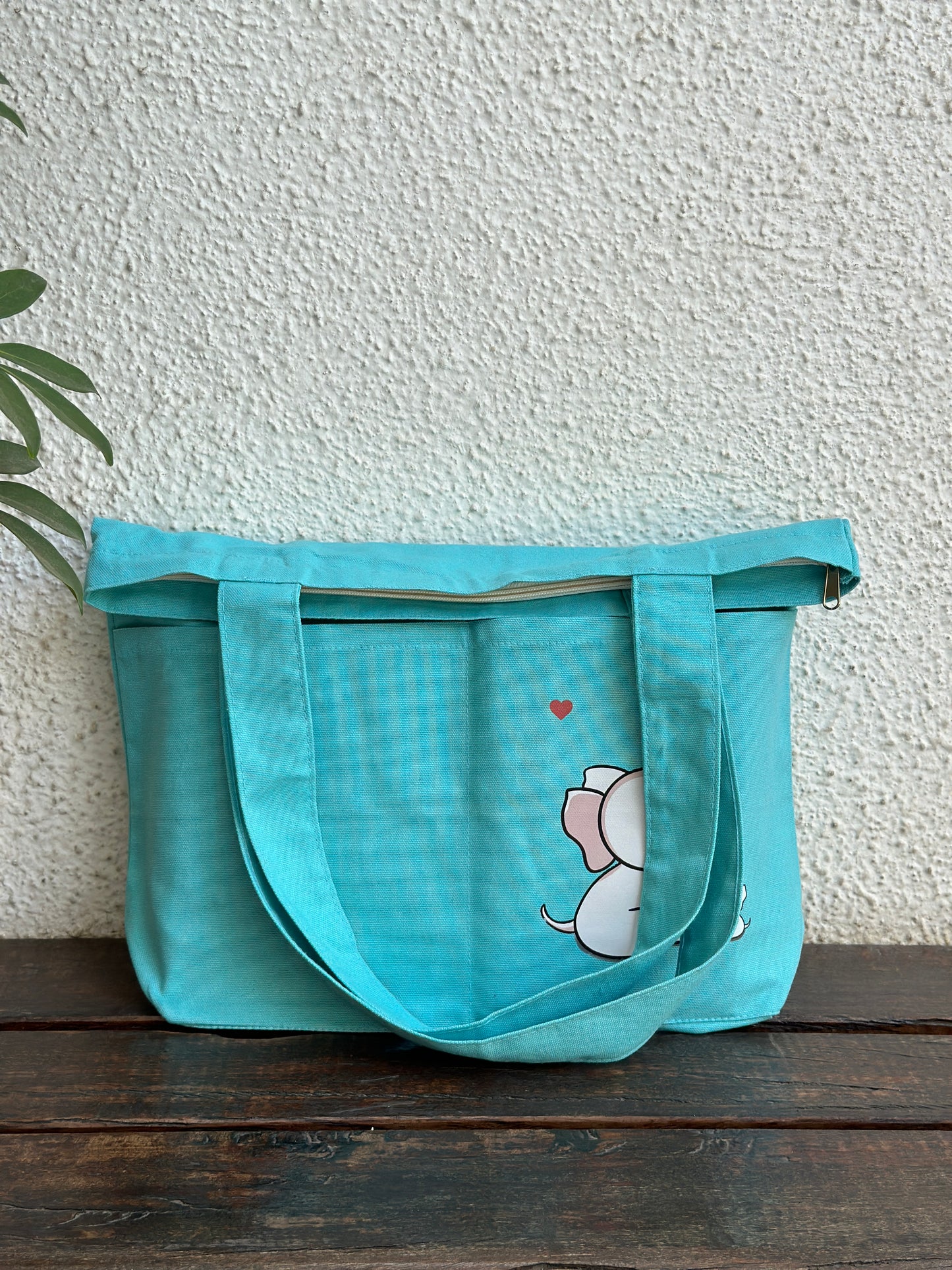 Baby blue Horizontal: Elephant Tote bag | Cotton Canvas