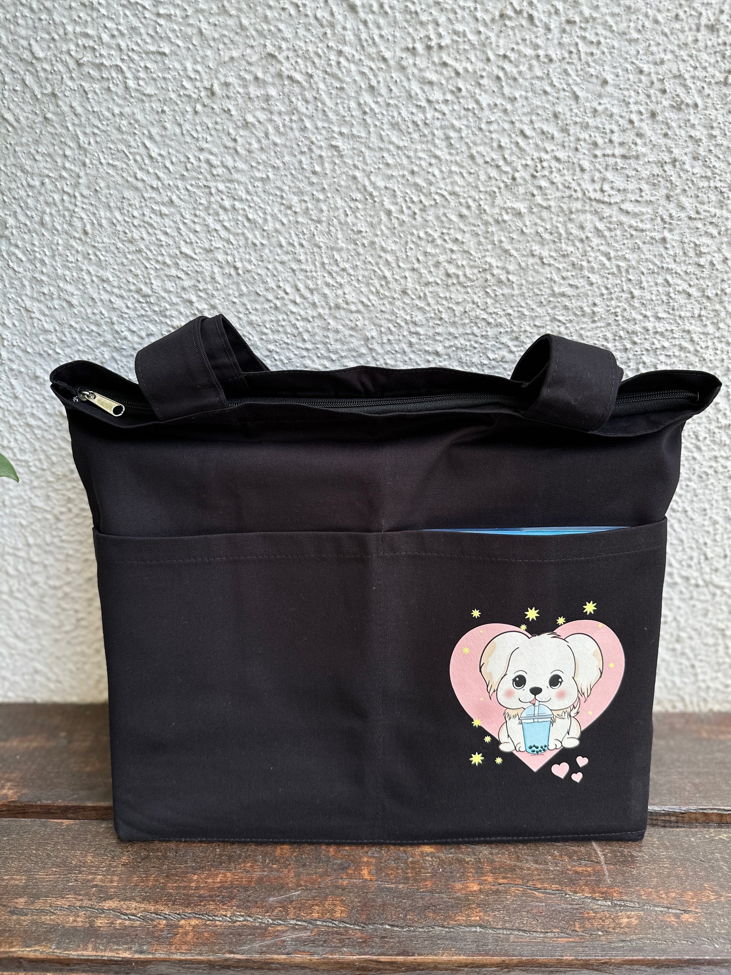 Horizontal Black Dog Tote bag| Twill Cotton