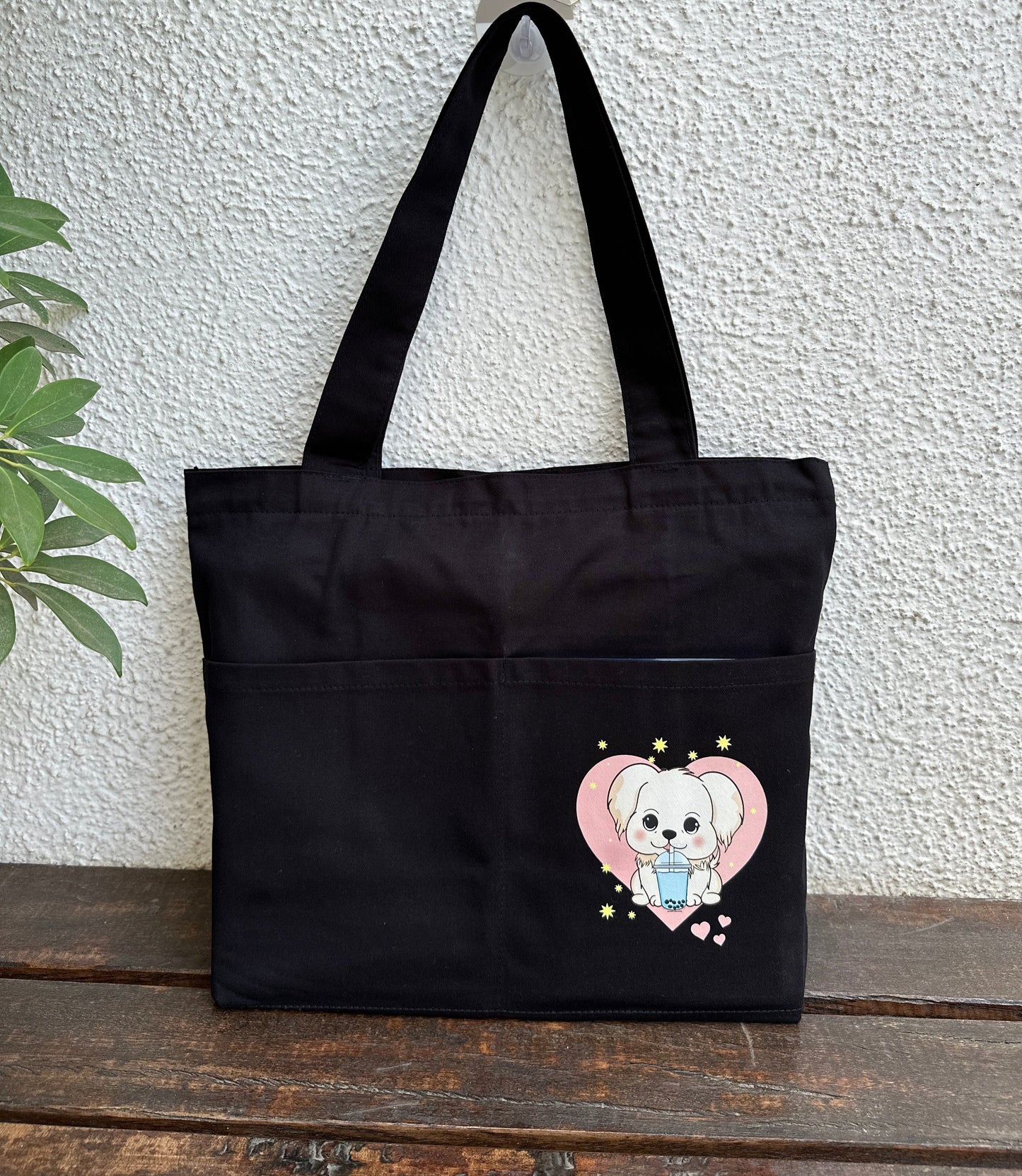 Horizontal Black Dog Tote bag| Twill Cotton