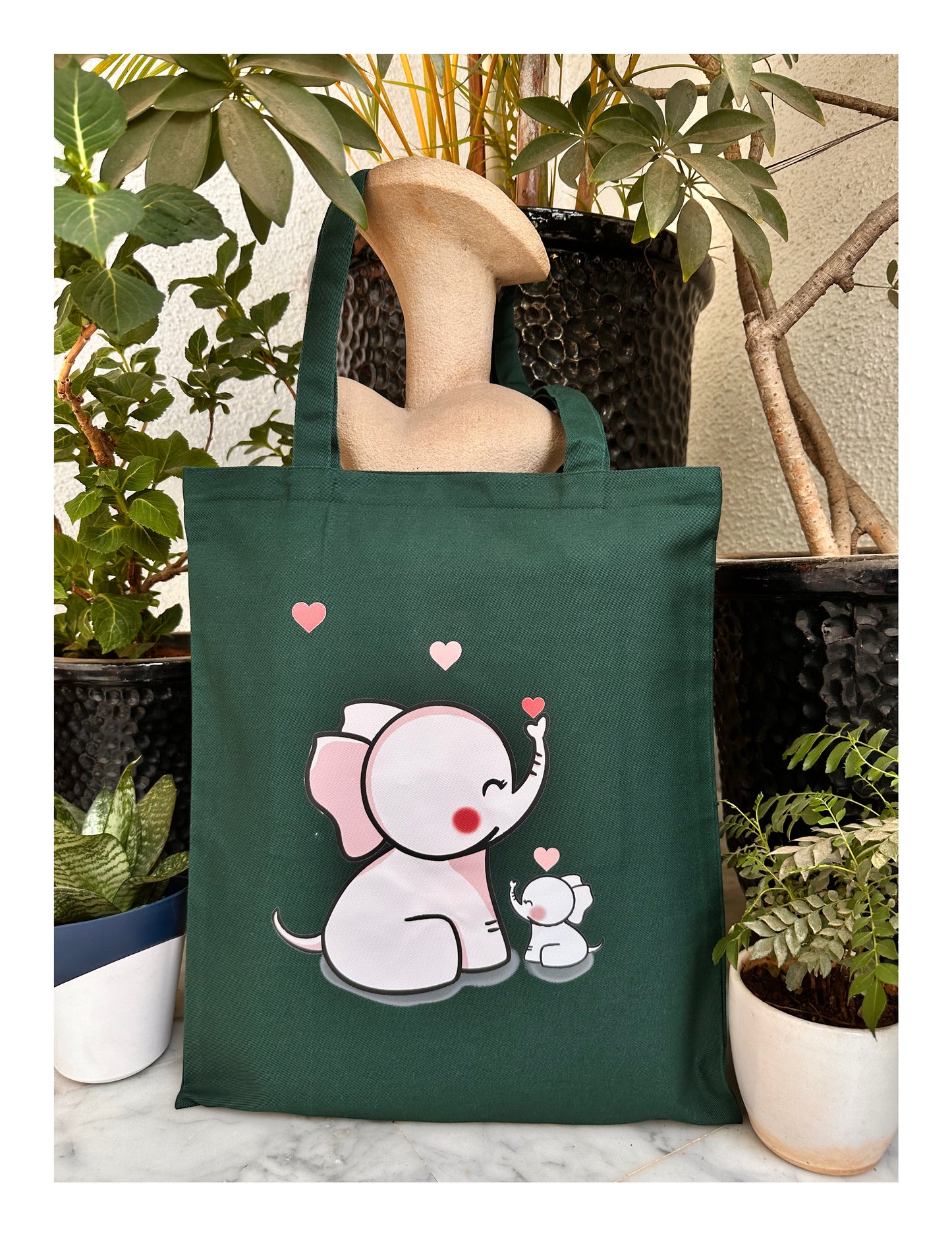Vertical Dark Green: Elephant Tote bag| Twill Cotton