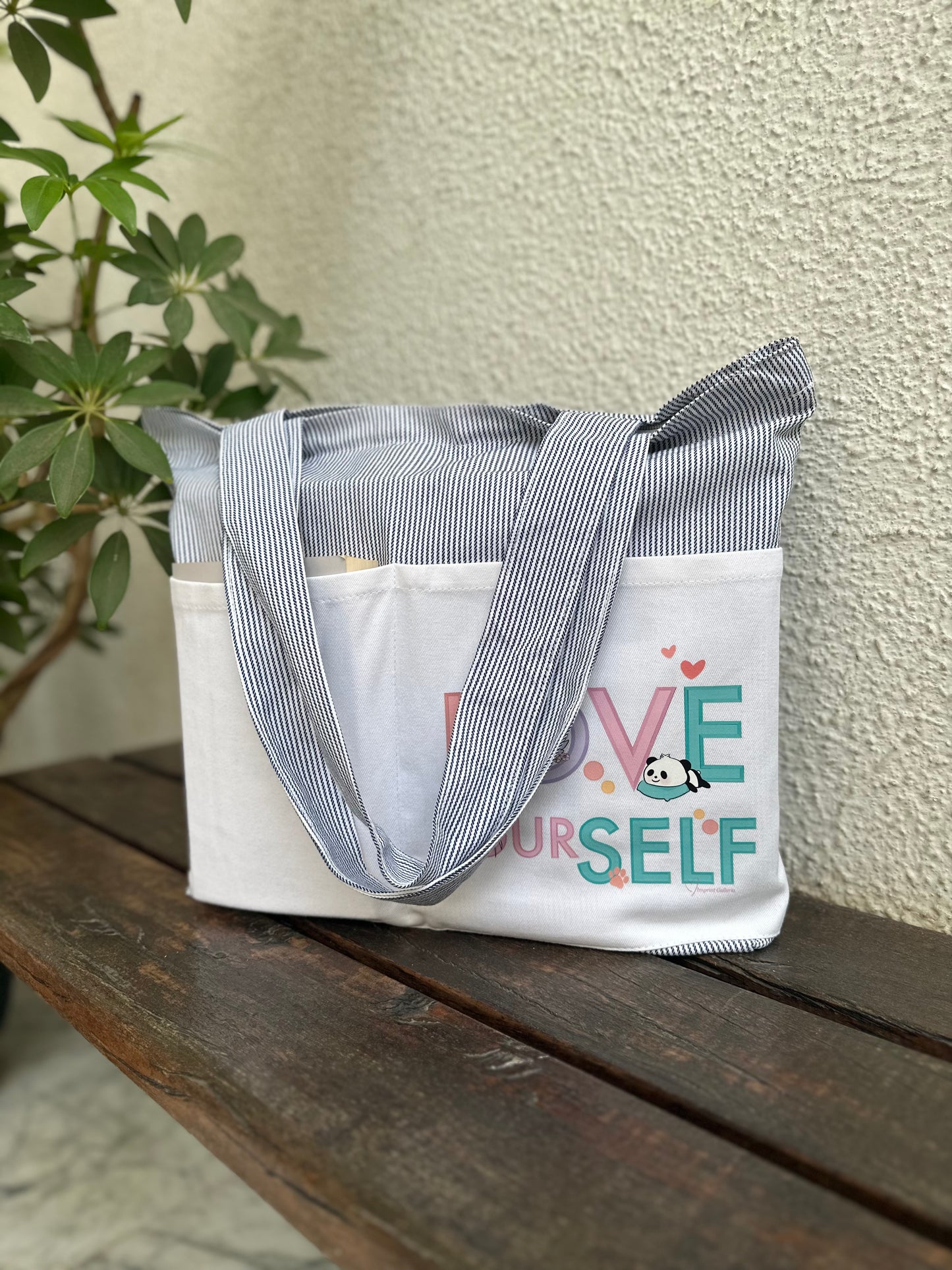 Love yourself White Tote bag | Horizontal| Twill Cotton