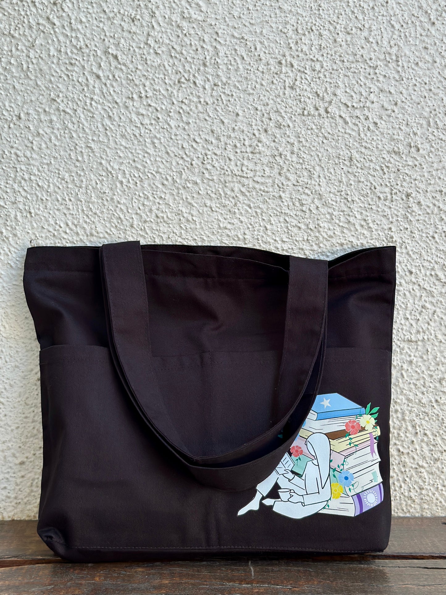Black Horizontal Library Tote bag| Twill Cotton