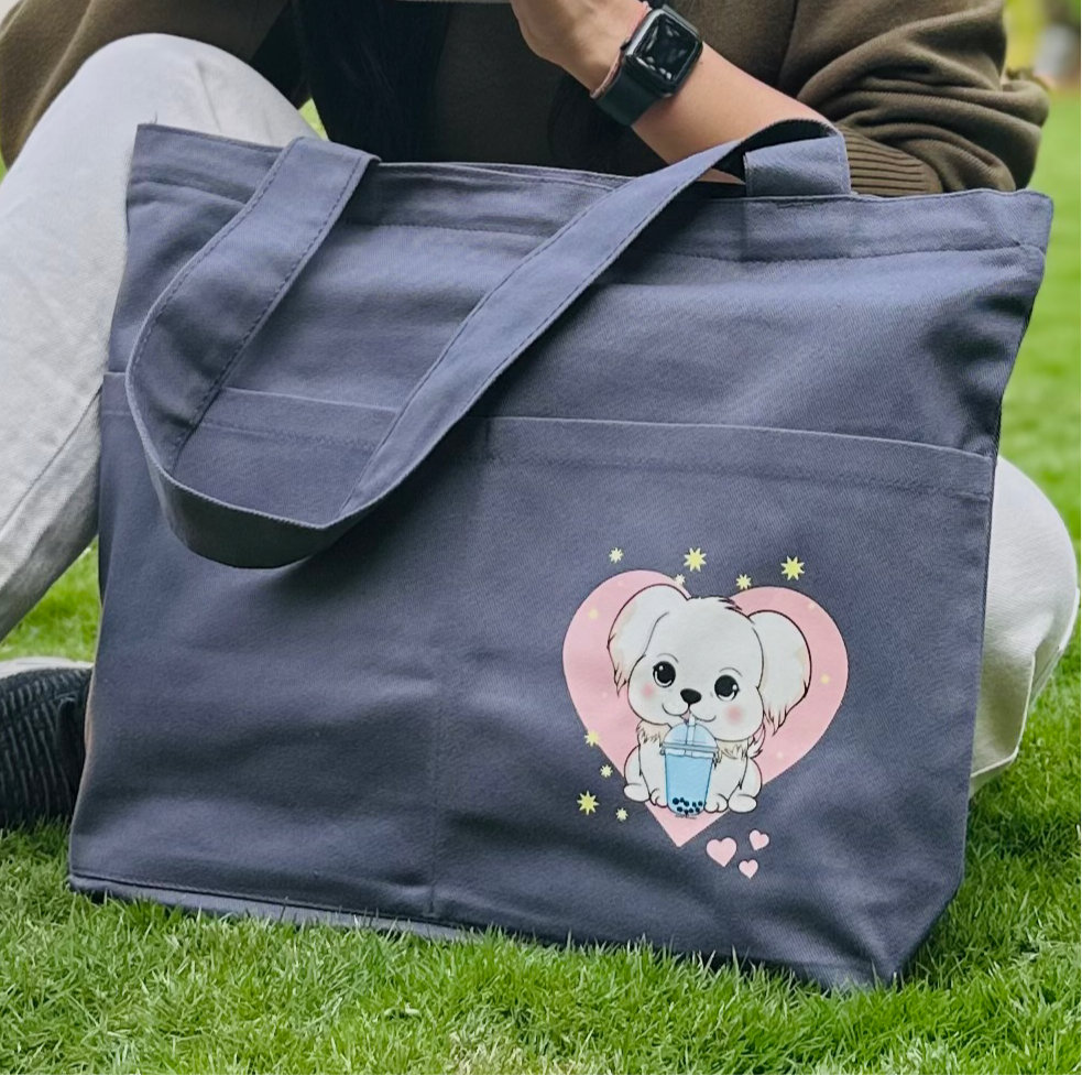 Grey Dog Tote bag| Horizontal| Twill Cotton
