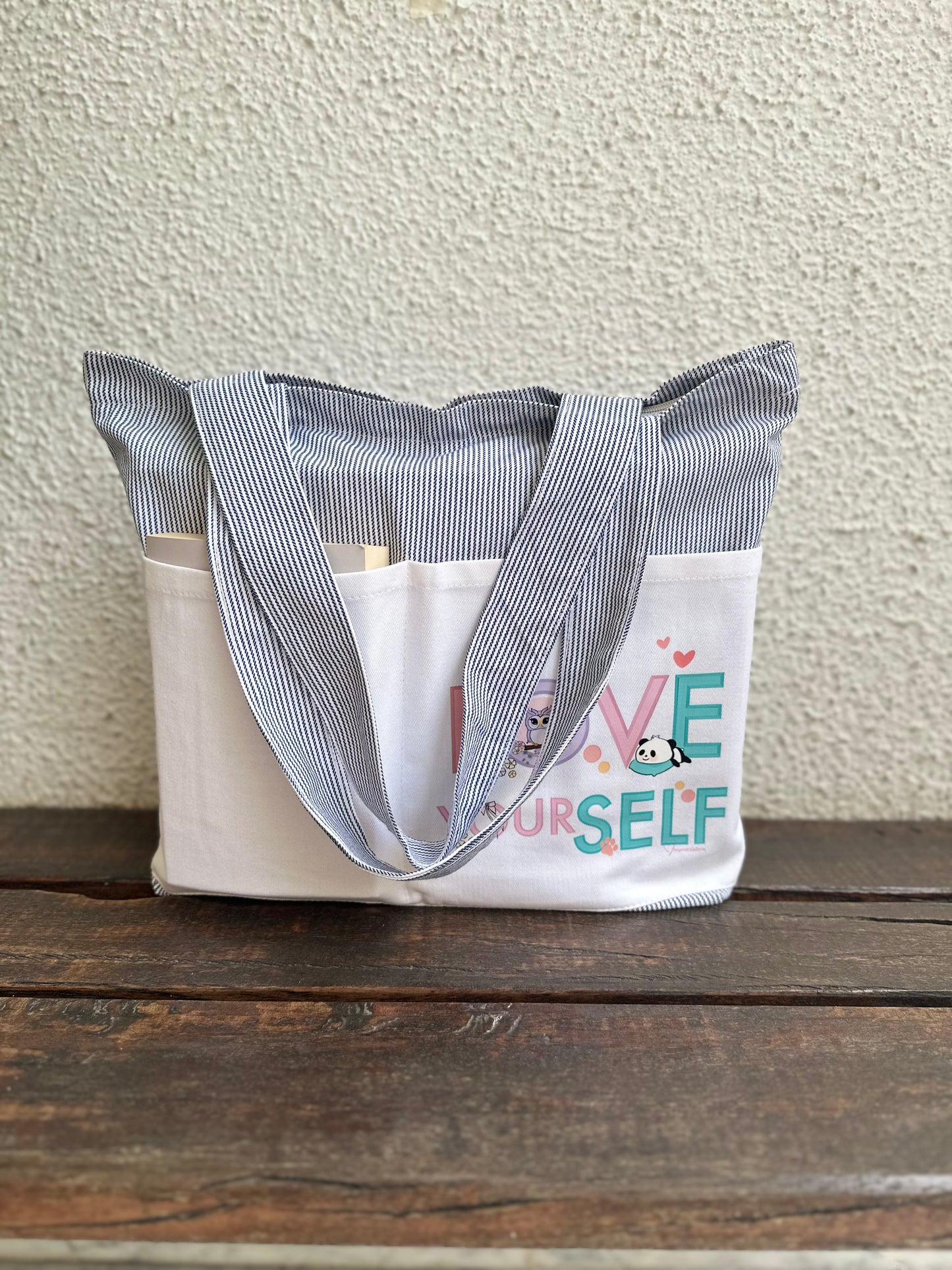 Love yourself White Tote bag | Horizontal| Twill Cotton