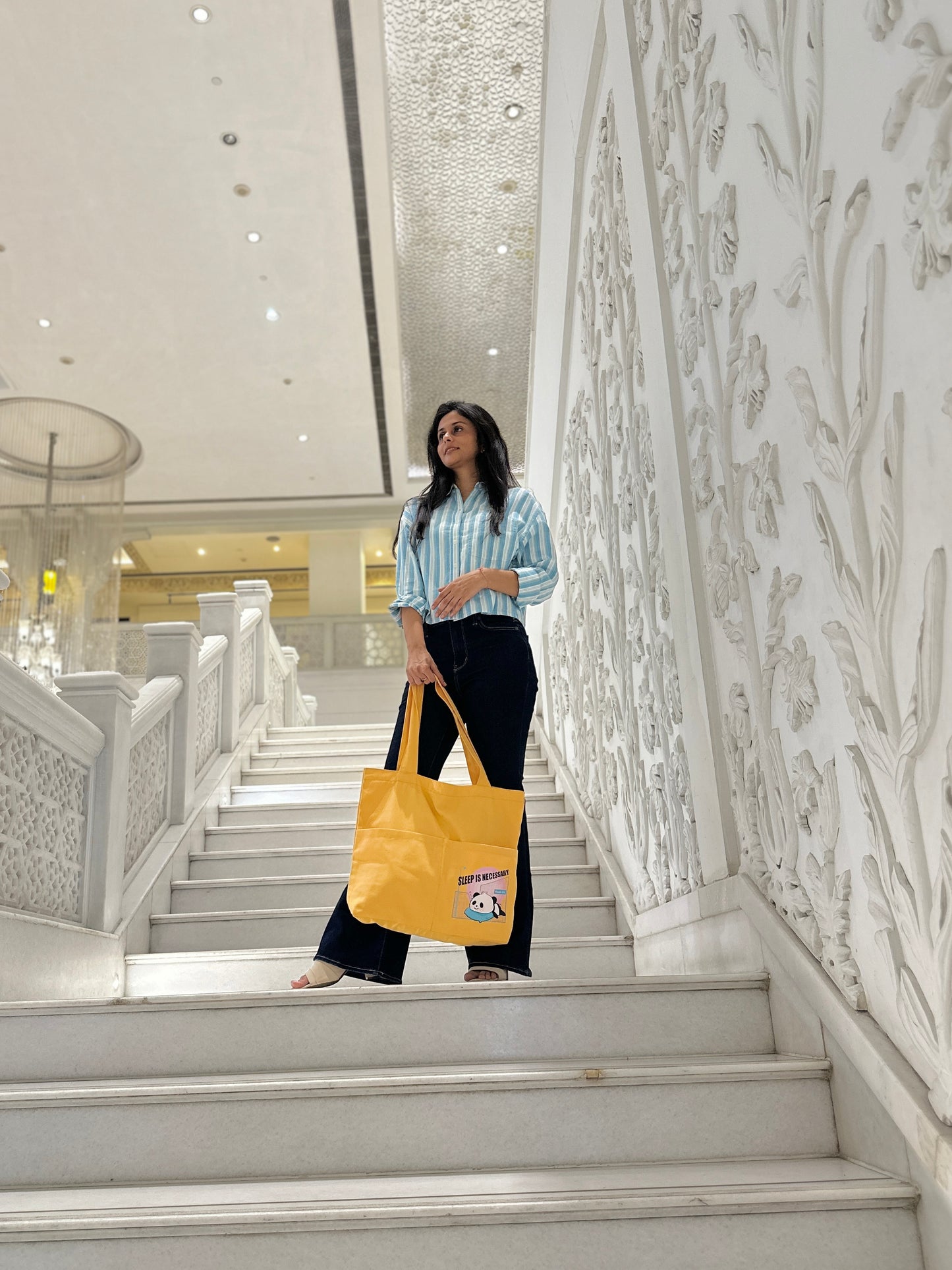 Sleep is Necessary Yellow Tote bag| Horizontal| Twill Cotton