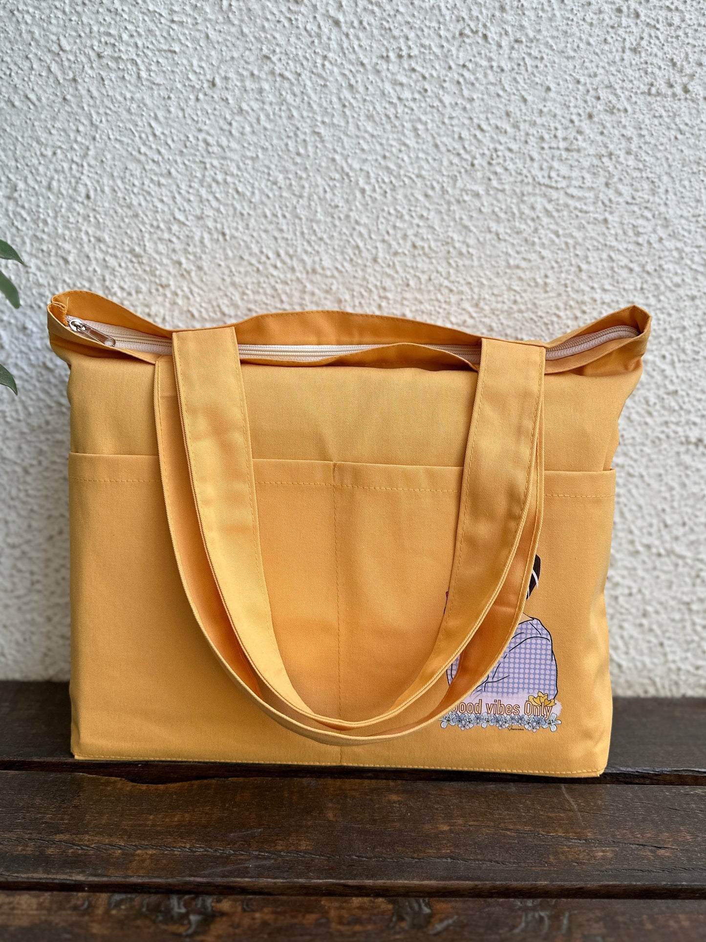 Horizontal Good vibes Tote bag | big bags| Twill Cotton