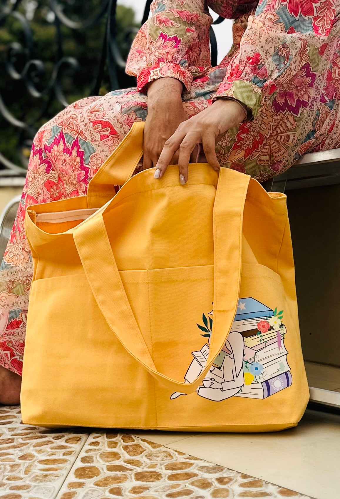 Horizontal Library Tote bag| Twill Cotton