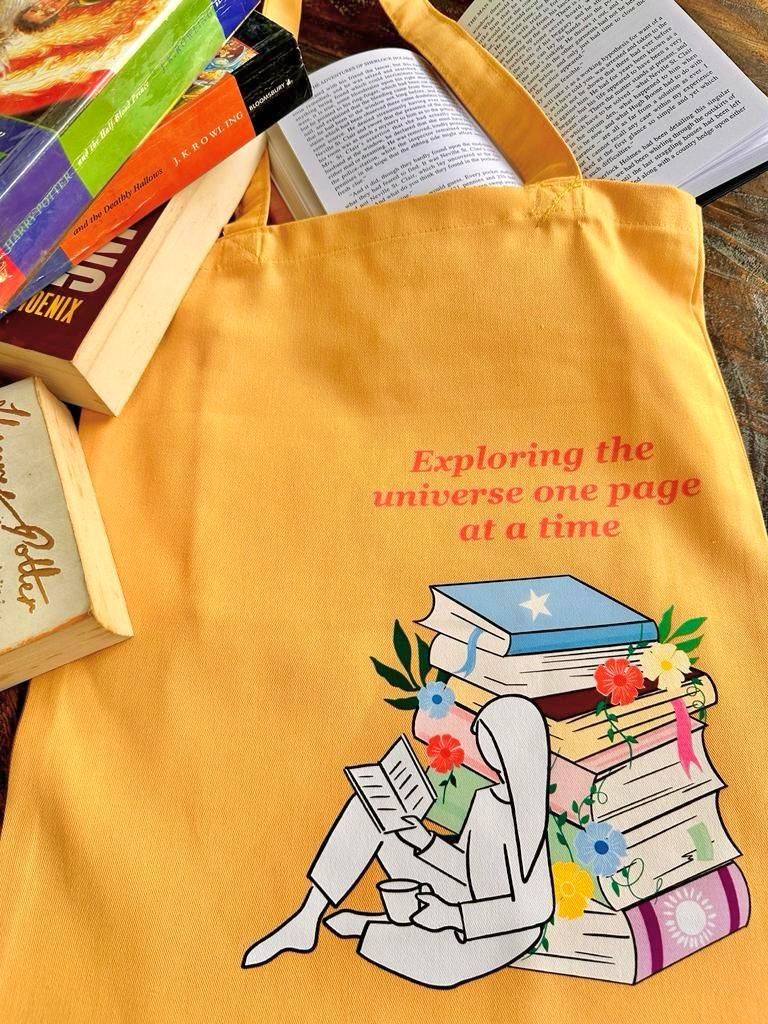 Vertical Library Tote bag | Yellow| Twill Cotton