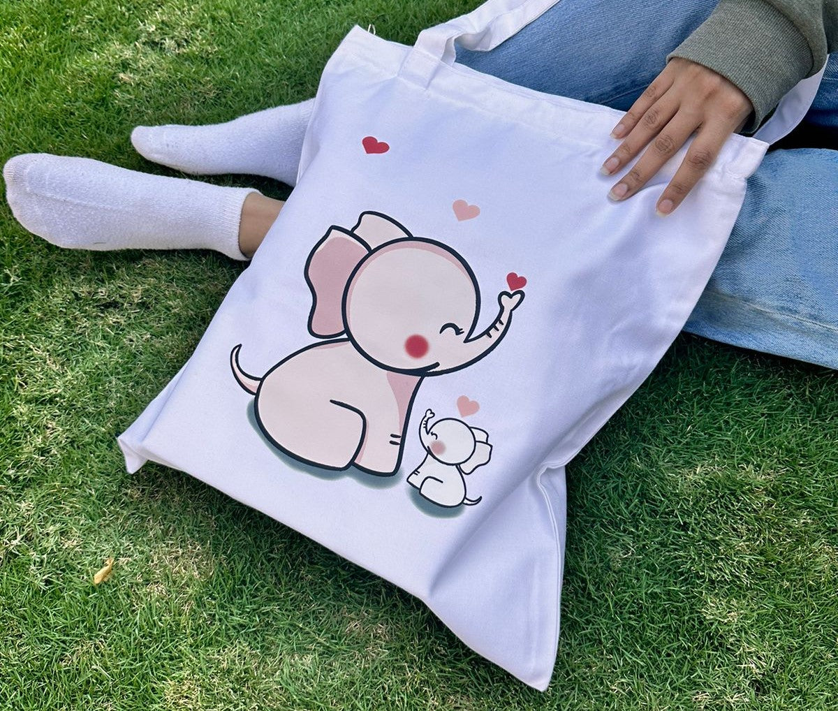 Cute white Elephant Tote bag | Vertical bag| Twill Cotton