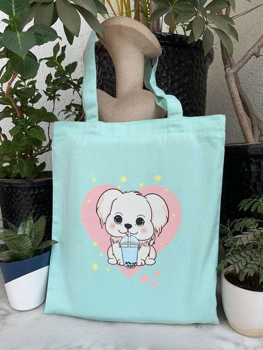 Vertical Cute Dog Tote Bag| Twill Cotton