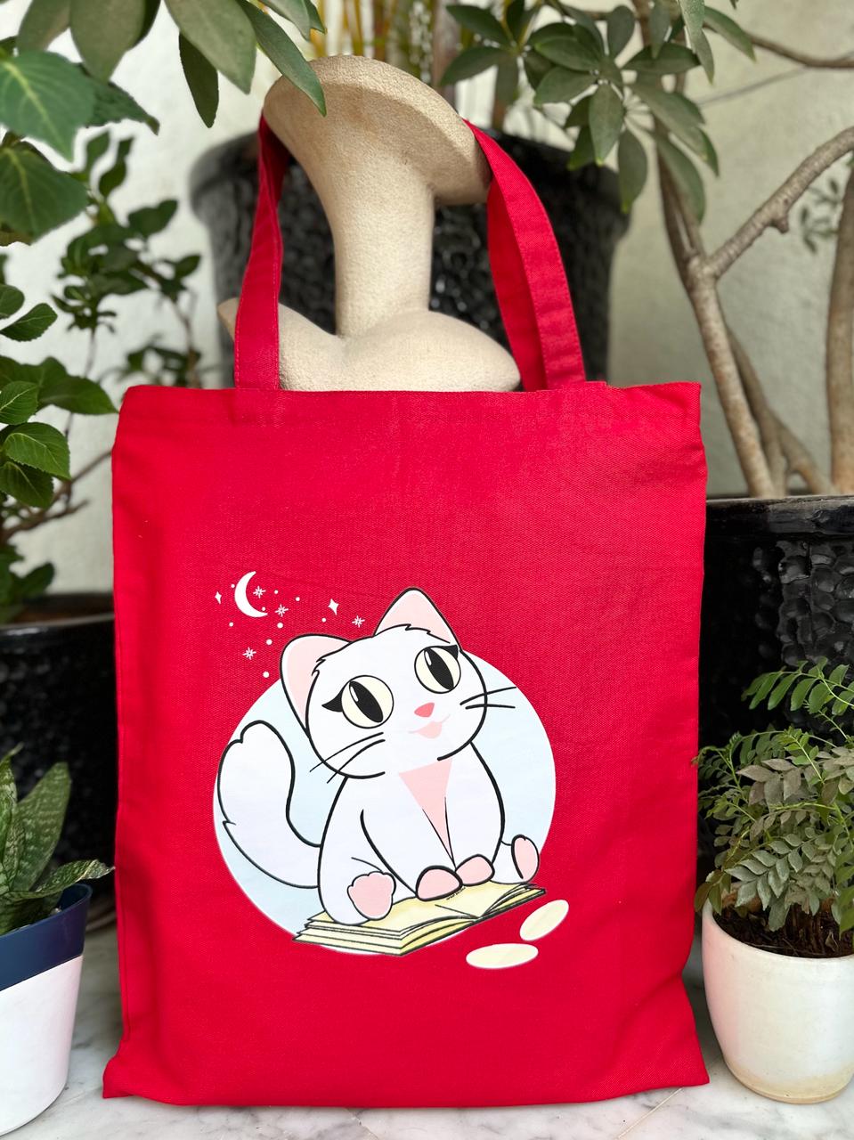 Vertical Kitty Tote Bag| Twill Cotton