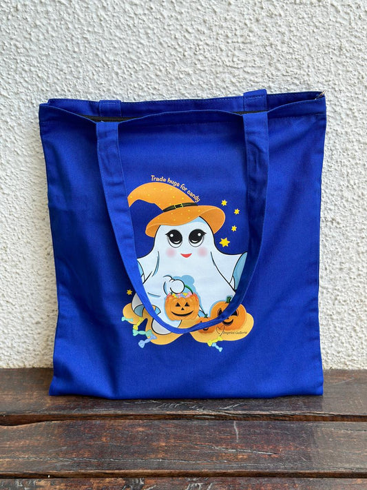 Vertical Halloween "Trade hugs for candy" Tote Bag| Twill Cotton