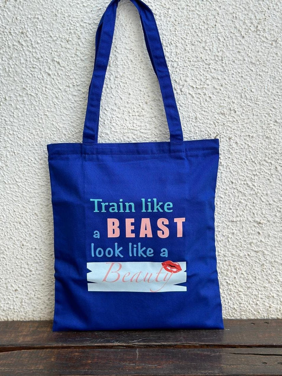 Vertical 'Train like a beast' Tote Bag| Twill Cotton