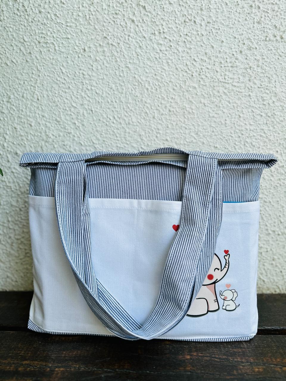 Elephant White Tote bag | Horizontal| Twill Cotton