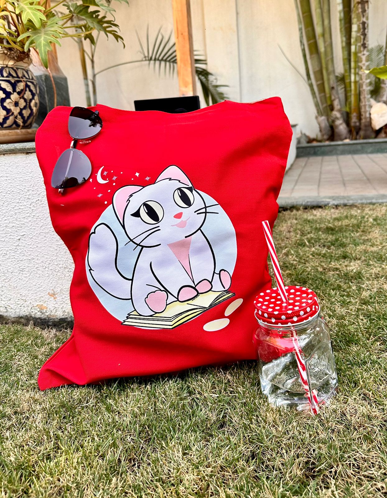 Vertical Kitty Tote Bag| Twill Cotton