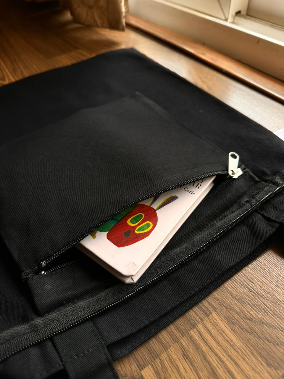 Library Black Tote bag | Vertical bag| Twill Cotton
