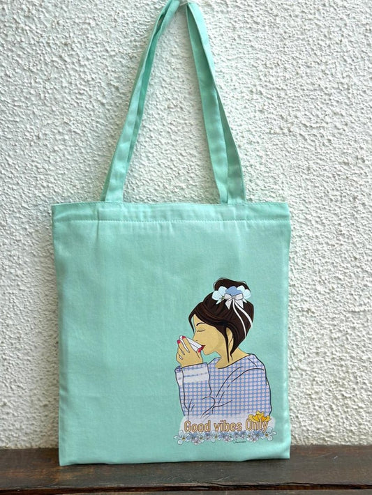Vertical Good Vibes only Tote Bag| Twill Cotton