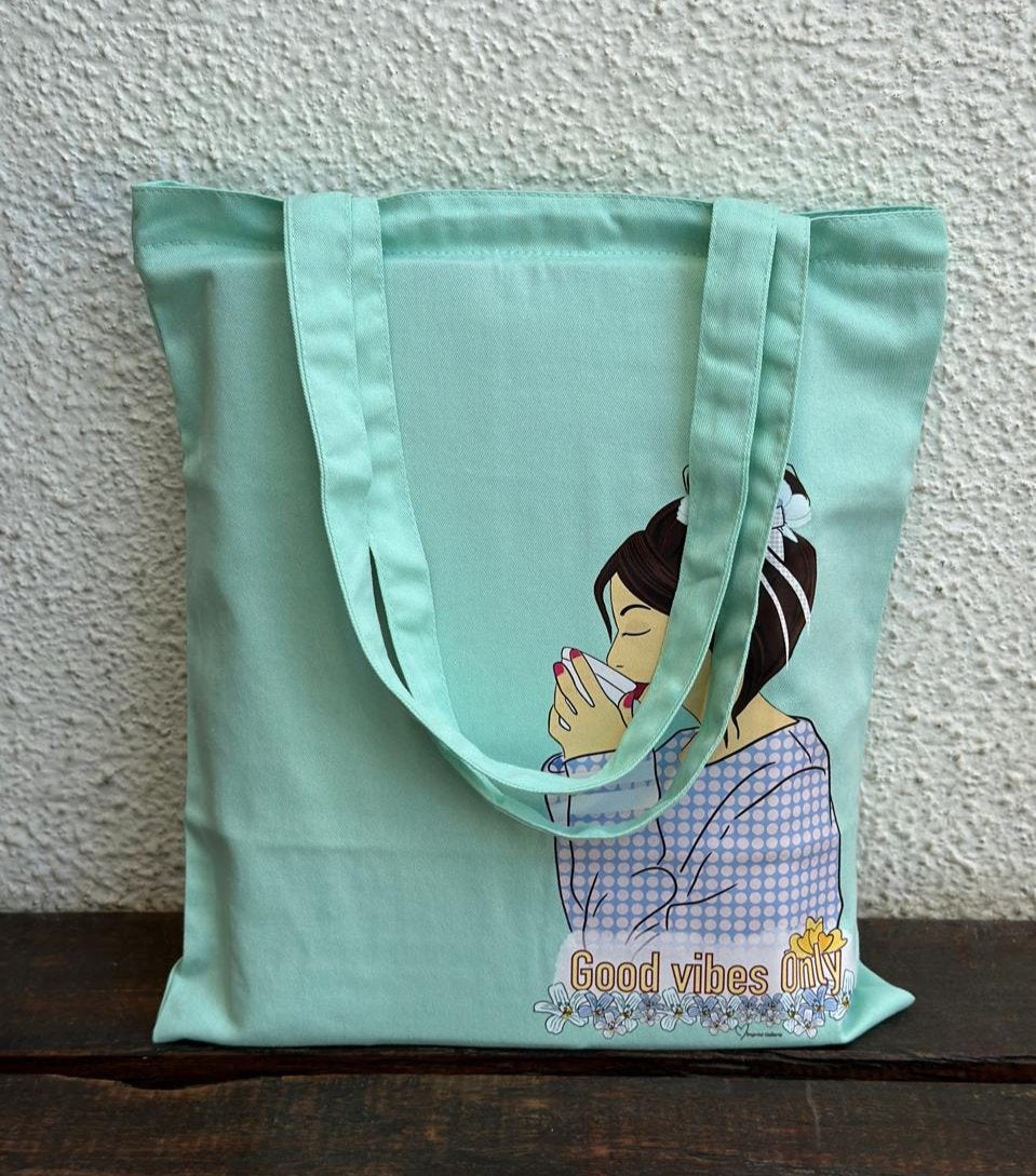 Vertical Good Vibes only Tote Bag| Twill Cotton