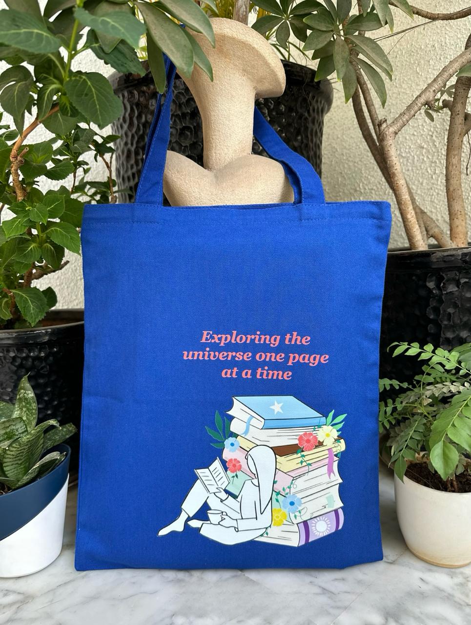 Vertical Library Tote bag | Royal blue| Twill Cotton
