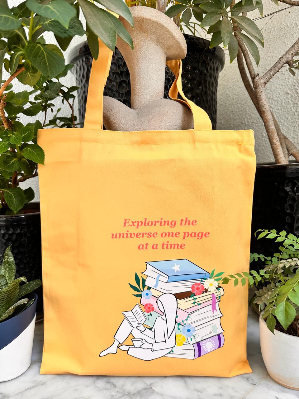 Vertical Library Tote bag | Yellow| Twill Cotton