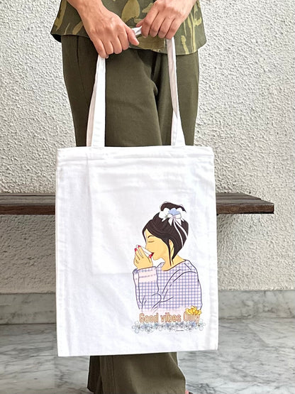Good Vibes only vertical Tote Bag| Twill Cotton