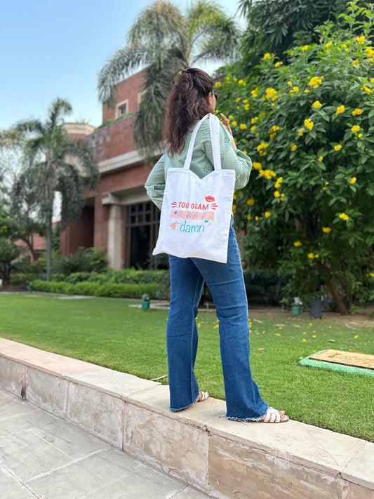 Vertical TOO GLAM  Tote Bag| Twill Cotton