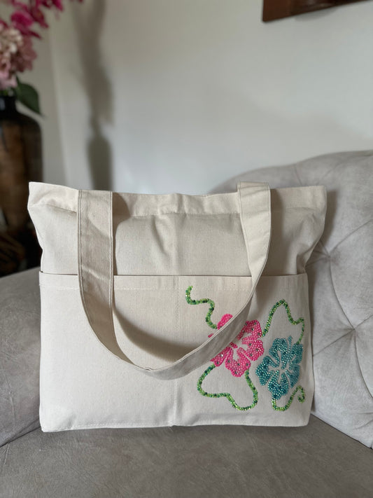 Bedazzle flowers Canvas | Horizontal tote bag
