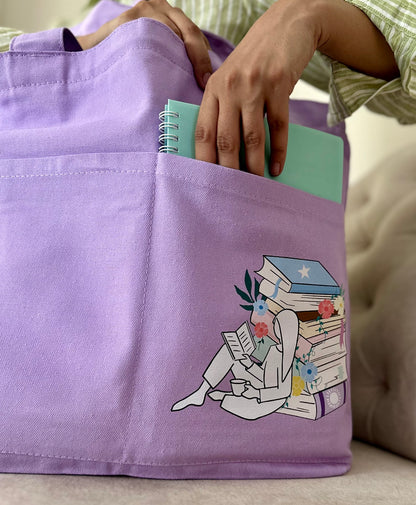 Library Horizontal bag | Cotton Canvas | Light purple