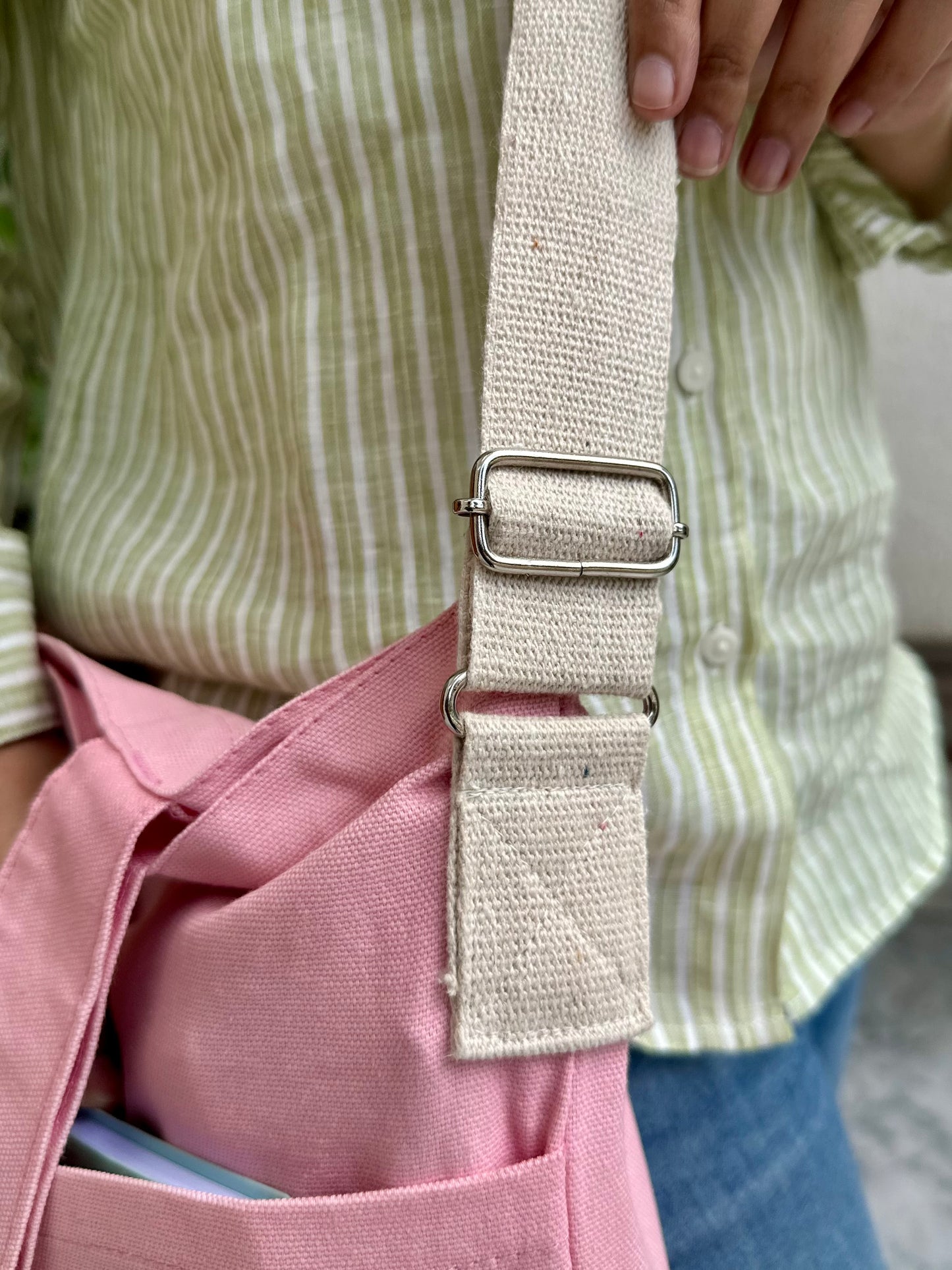 Light pink | Crossbody Library Horizontal tote bag | Cotton Canvas