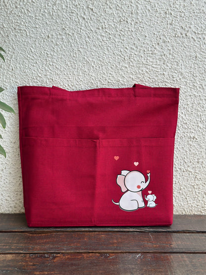 Horizontal: Elephant Maroon tote bag | Cotton Canvas