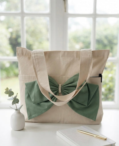 Canvas | The darling Bow green | Horizontal tote bag