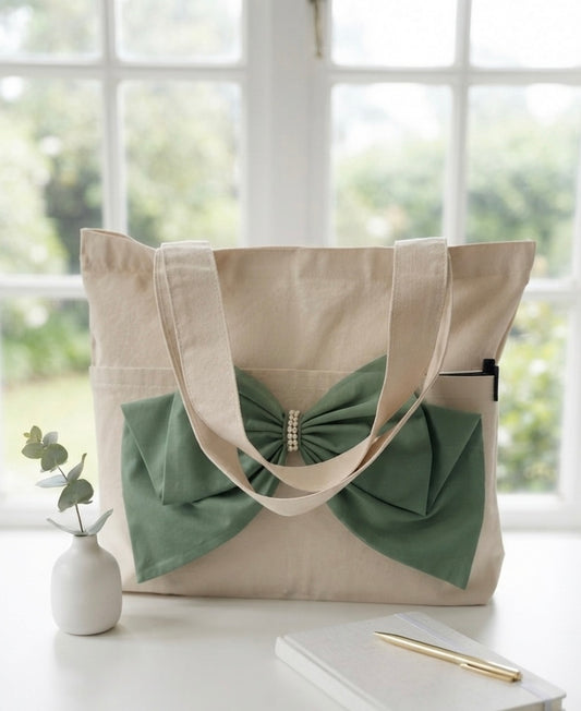 Canvas | The darling Bow green | Horizontal tote bag