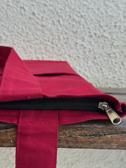 Horizontal: Elephant Maroon tote bag | Cotton Canvas