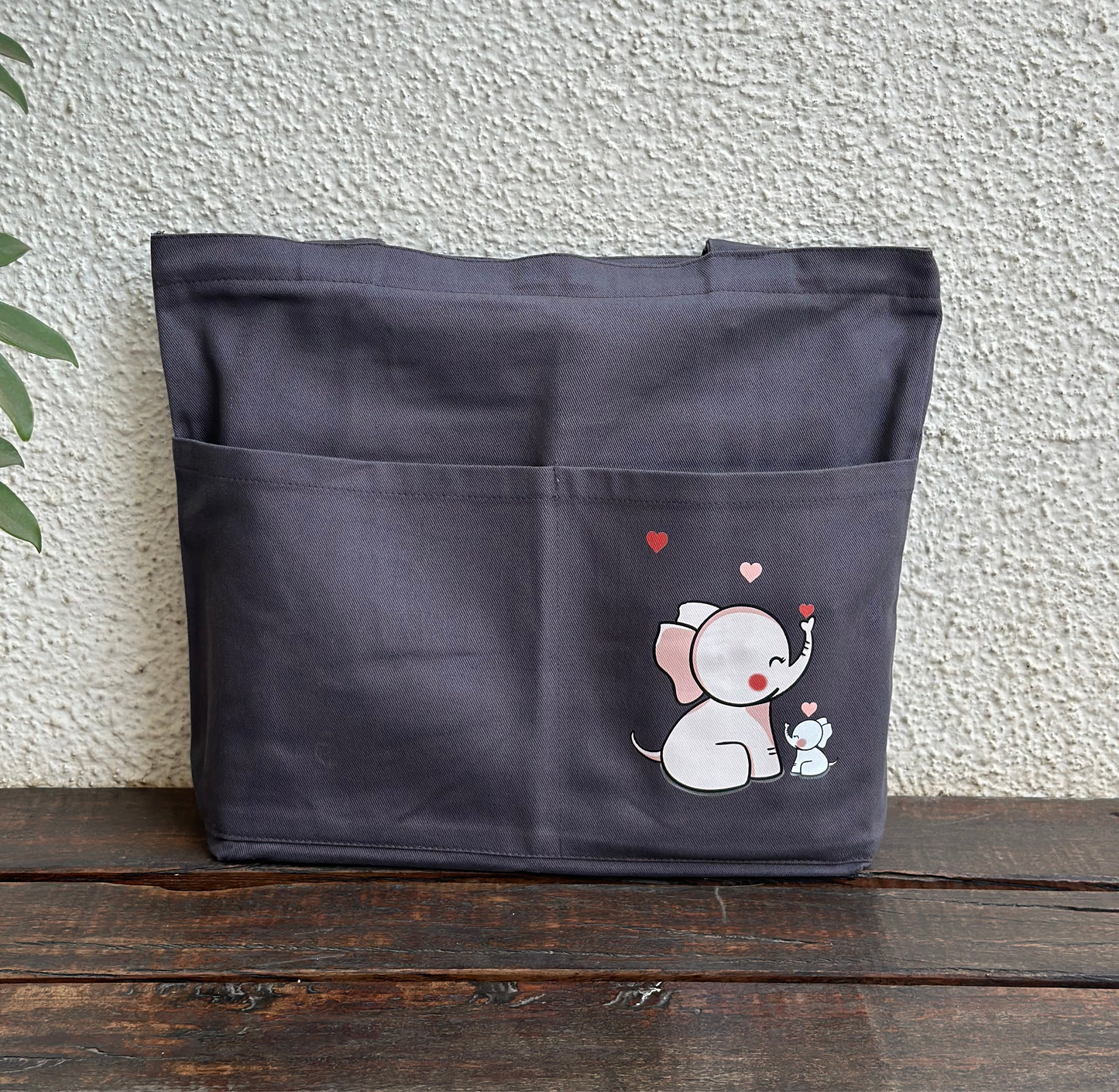 Grey Horizontal elephant Tote bag