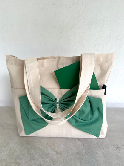 Canvas | The darling Bow green | Horizontal tote bag
