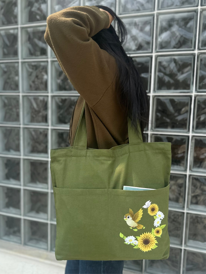 Between Sky and Sun |Olive green| Horizontal bag | Cotton Canvas
