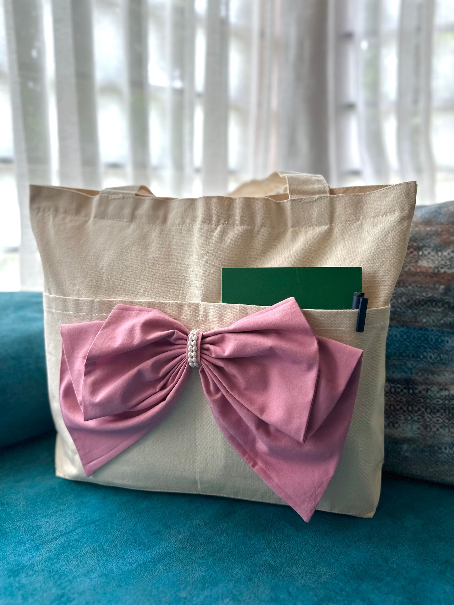 Canvas| The darling Bow Pink | Horizontal tote bag