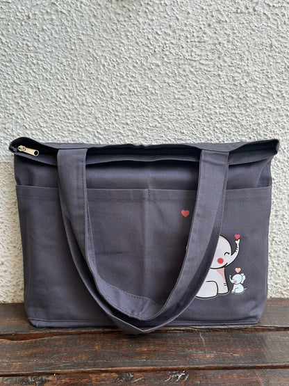 Grey Horizontal elephant Tote bag