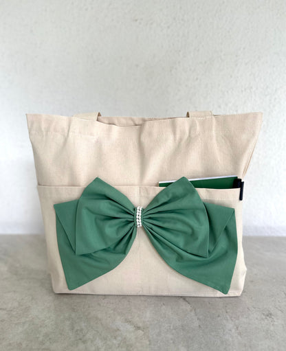 Canvas | The darling Bow green | Horizontal tote bag