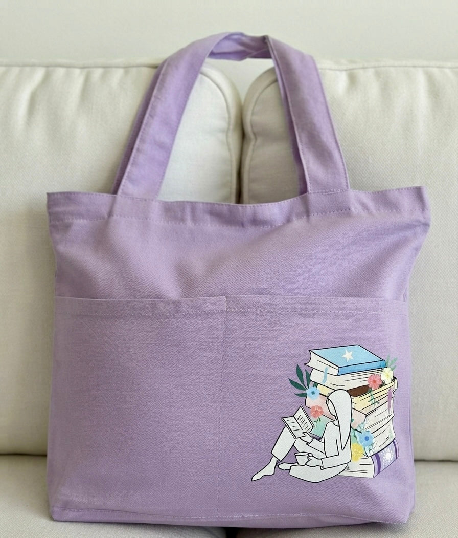 Library Horizontal bag | Cotton Canvas | Light purple