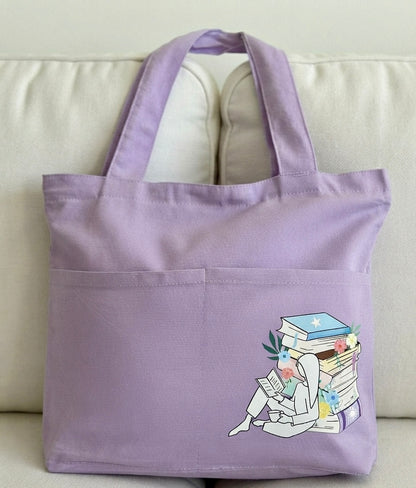 Library Horizontal bag | Cotton Canvas | Light purple