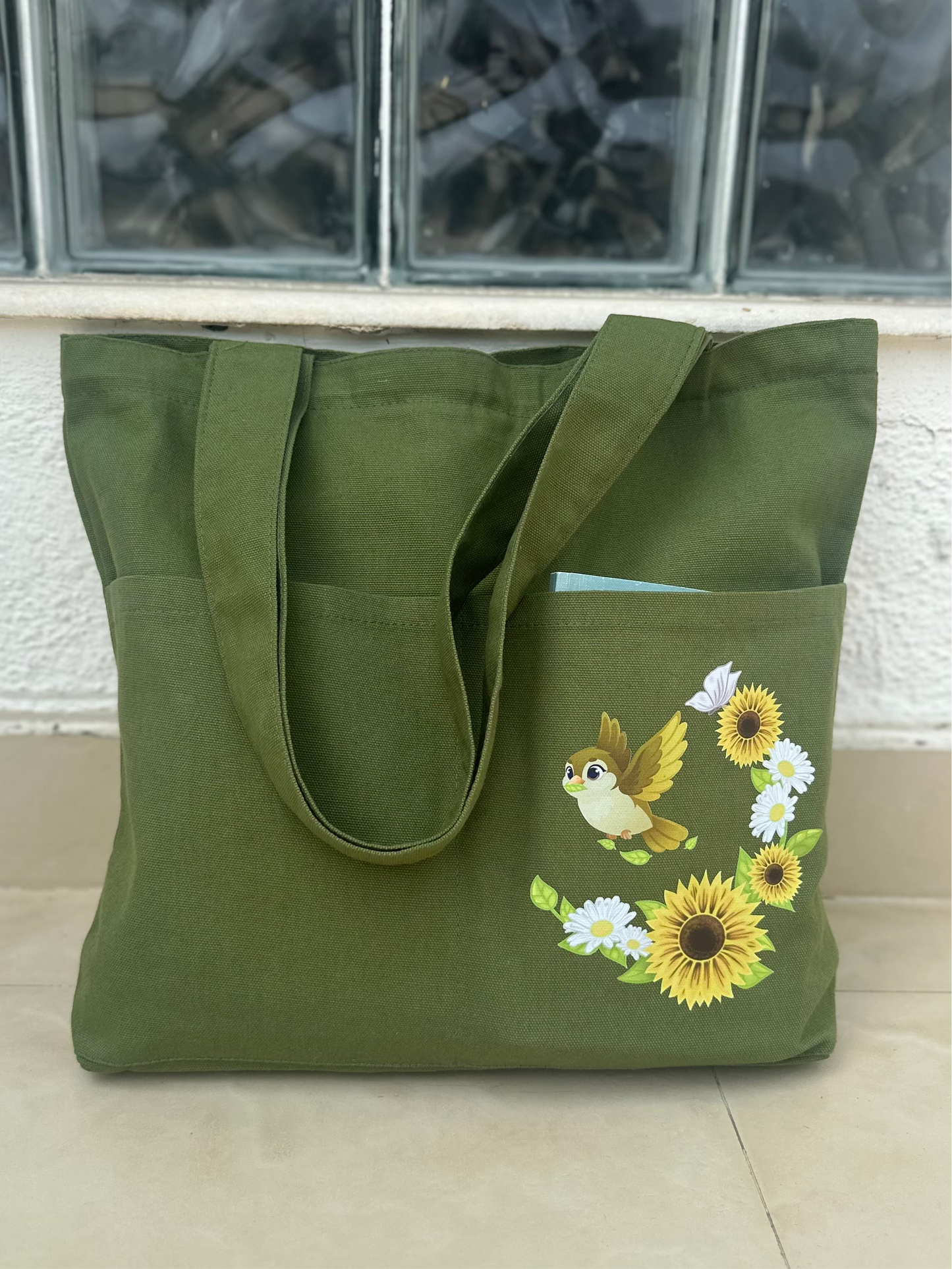 Between Sky and Sun |Olive green| Horizontal bag | Cotton Canvas